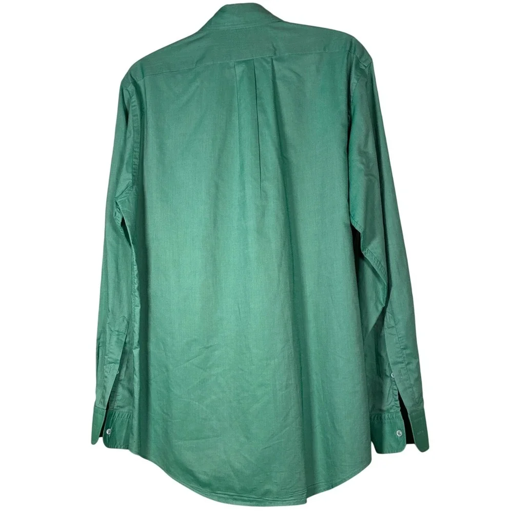 Bergdorf Goodman Men L button down cotton long sleeve shirt Made in Italy green